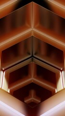 Fototapete - Moving in the endless glowing brown tunnel formed by neon lines. Design. Geometric 3d background.