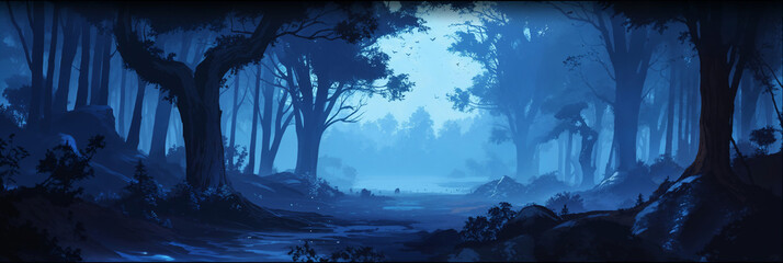 Wall Mural - Fantasy Forest Landscape Background Panorama Concept Drawing image HD Print Neo Game Art V12