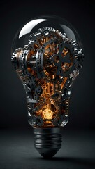 Mechanical gears transforming into a lightbulb.