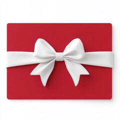 Canvas Print - This conceptual 3D rendering depicts a red gift card or gift voucher with a white rope bow isolated over a white background