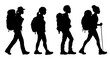© KR Studio - Set of silhouette of walking woman with backpack, hiking, trekking - vector illustration