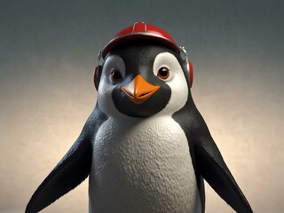 Wall Mural - Over-the-shoulder shot of a 3D animated penguin singer.