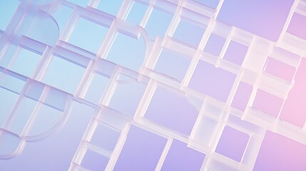 Wall Mural - Abstract geometric pattern of white, translucent shapes on a pink and blue background.