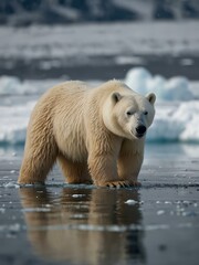 Wall Mural - Polar bear and cub on ice in Svalbard.