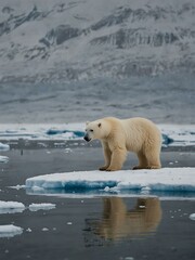 Wall Mural - Polar bear and cub on ice in Svalbard.