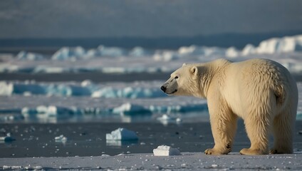 Wall Mural - Polar bear with cub on ice, Svalbard.