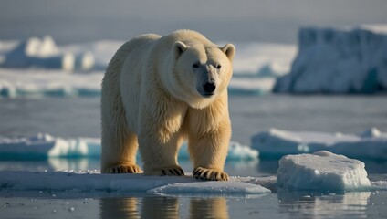 Wall Mural - Polar bear with cub on ice, Svalbard.