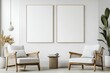 © Popelniushka - Modern Minimalist Living Room with Empty Canvases, Armchair, and White Wall
