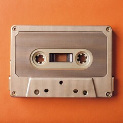 Classic cassette tape on an orange background showcasing vintage audio design. Generative AI