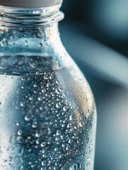 Clear Water Bottle with Condensation Close-Up