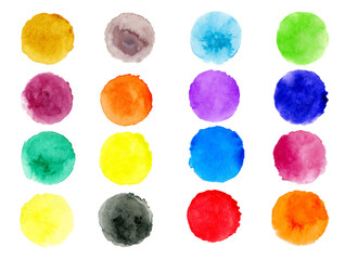 Poster - Set of hand painted watercolor textured round backgrounds isolated on transparent. Collection of multicolor brush strokes.