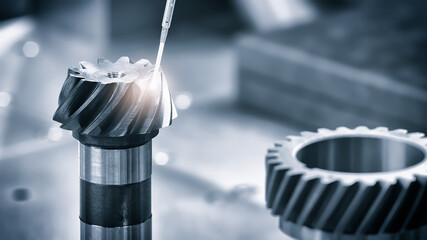 Poster - Operator inspection dimension metal parts by CMM after machining process in industrial factory