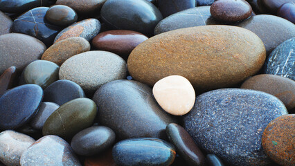 Poster - Abstract smooth round pebbles sea texture background.