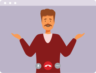 Poster - Man having video call on computer screen, making gestures with both hands