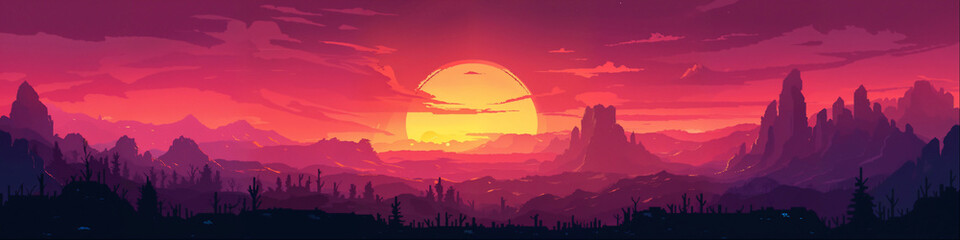 Wall Mural - Fantasy Desert Landscape Background Panorama Concept Drawing image HD Print Neo Game Art V12