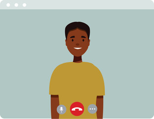 Poster - Young man is participating in a video call, visible on a computer screen