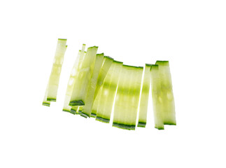 Wall Mural - Cucumber cut isolated, cucumber slices macro, green vegetable cuts for salad isolated, healthy fresh pieces