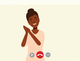 Poster - Happy woman is clapping her hands during a video call