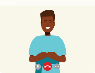 Poster - Young man is attending an online meeting, using a computer for video conferencing