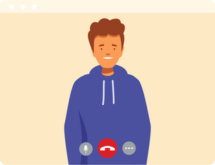 Poster - Young man is making a video conference call from home using a laptop