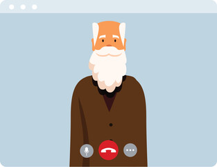 Poster - Elderly man with a beard is having a video call on his computer