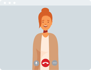 Poster - Smiling young woman ending video call on computer app, online meeting concept