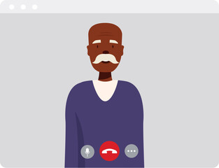 Poster - Elderly man with a mustache is participating in a video conference
