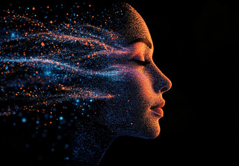 Wall Mural - Woman face in world abstract digital technology