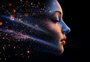 Wall Mural - Woman face in world abstract digital technology