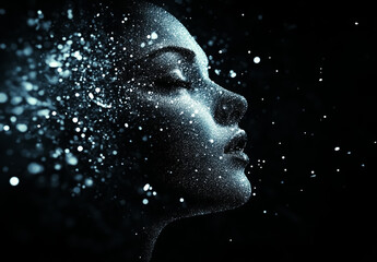 Wall Mural - Woman face in world abstract digital technology
