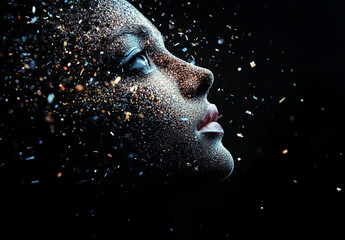 Wall Mural - Woman face in world abstract digital technology