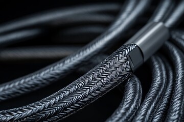 Cable with silver and black braids, close-up