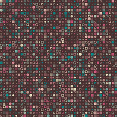 Poster - Seamless background pattern featuring various geometric shapes in multiple colors with muted earth tones and a deep background. Energetic vector illustration.