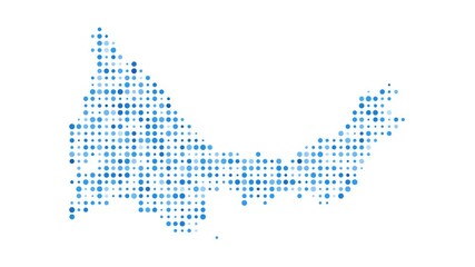 Poster - Providenciales dotted digital map. Map of Providenciales with pulsating colored circles. Shape of the island filled with blue disks. Charming video.