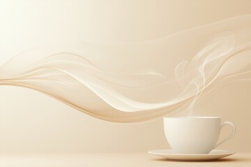 Poster - Abstract swirling steam rises gracefully from an invisible coffee cup against a soft, neutral background in a calm setting. Generative AI