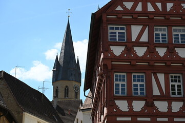 Wall Mural - Fachwerkhaus und Blauer Turm in Bad Wimpfen