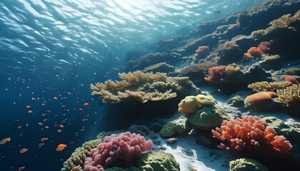 Wall Mural - Enchanting Ocean Vista with Coral Reefs Captured through AI Generative Precision