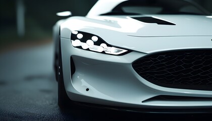 Radiant white car headlights piercing the darkness in a stunning close-up view