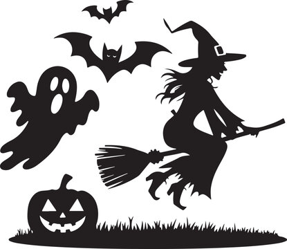 Halloween silhouette vector art illustration with a white background