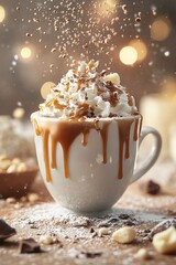 Wall Mural - gourmet hot chocolate, decadent hot chocolate topped with caramel drizzle and sea salt for a perfect sweet-salty balance delicious design