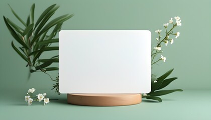 Wall Mural - Minimalist Elegance: A White Gift Card Embraced by a Soft Green Background in AI-Driven Creation