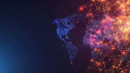 Poster - Abstract world map with digital network connections.