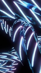 Fototapete - Abstract optical fiber lines on a black background. Design. Bright light neon blue signals quickly transmit data for high speed internet connection.
