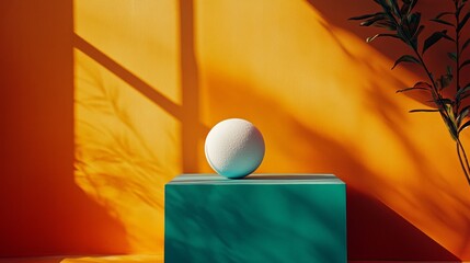 Wall Mural - Minimalist still life with a sphere and shadow on a vibrant background