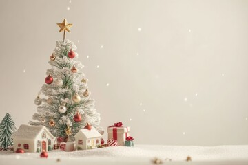 Modern Christmas Tree Decoration on Creamy Background with Festive Holiday Vibes