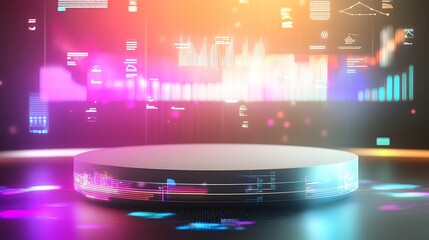 Aufkleber - Abstract futuristic background with a round platform and neon lights.