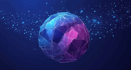 Poster - Low Poly Football Championship Background in Blue and Purple, Polygonal Abstract Design, Starry Sky Illustration, Vector Sports Concept