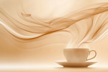 Poster - Abstract swirling steam rises elegantly from an invisible coffee cup, creating an inviting atmosphere in a cozy setting. Generative AI