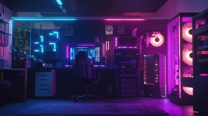 Poster - Neon Lit Gaming Setup