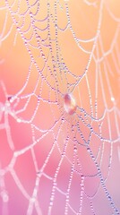 Wall Mural - Dew Drops on Spider Web in Soft Focus Background